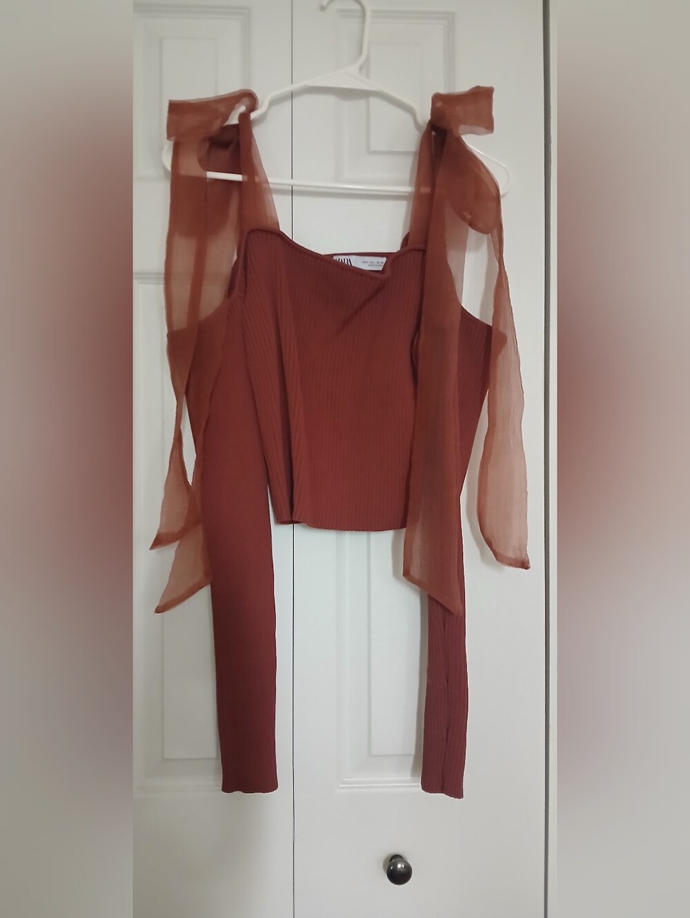 Zara Rust Ribbon Ribbed Top - Picture 5 of 10